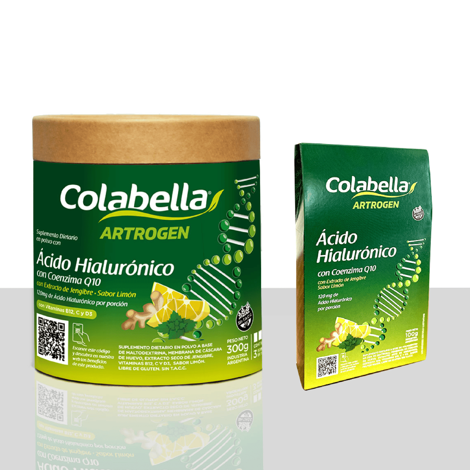 Presentación en pote Ácido Hialurónico sabor jengibre y Limón